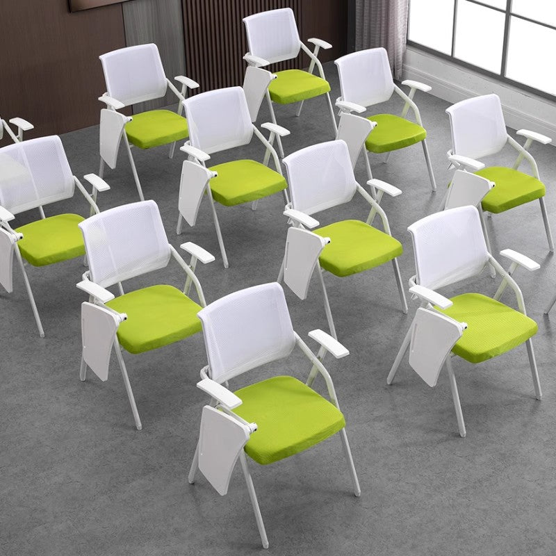 Foldable Training Room Chair with Writing Pad Mesh Back Ergonomic Conference Room Chair with Tablet Armrest and Metal Frame for Classroom Office Meeting