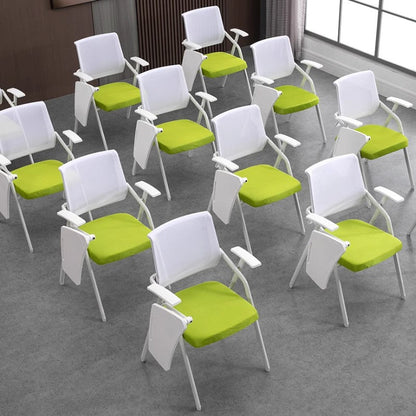 Foldable Training Room Chair with Writing Pad Mesh Back Ergonomic Conference Room Chair with Tablet Armrest and Metal Frame for Classroom Office Meeting