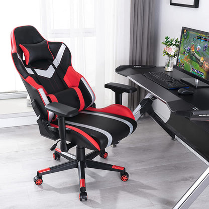 Ergonomic Gaming Chair High Back PU Leather Racing Style Computer Chair with Adjustable Headrest Lumbar Pillow 160° Reclining 4D Armrest Swivel Office Chair