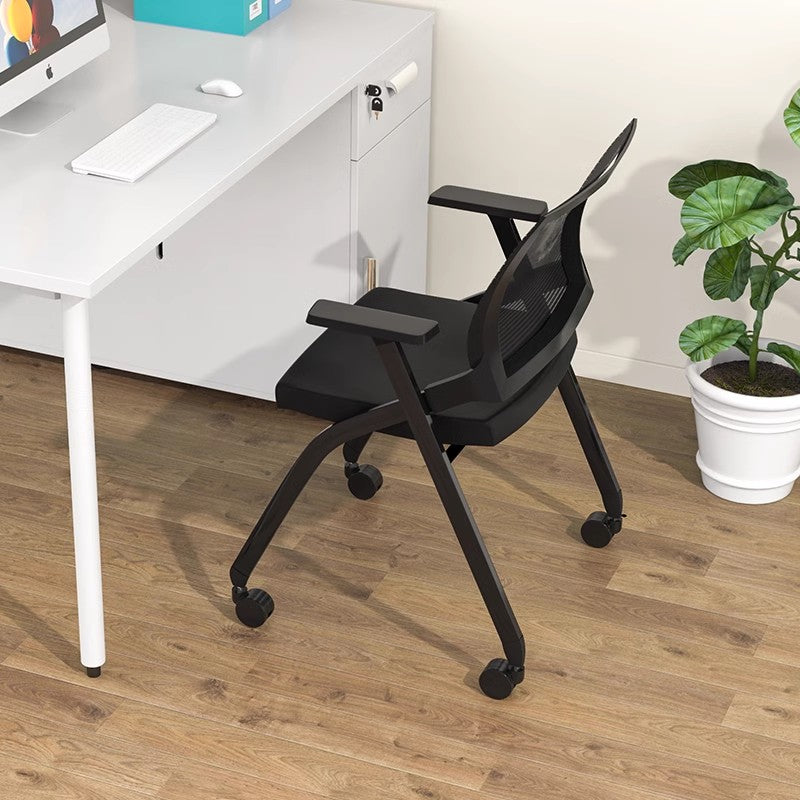 Rolling Stackable Mesh Conference Chair Smooth Casters Armrests Space-Saving Design for Office & Meeting Rooms