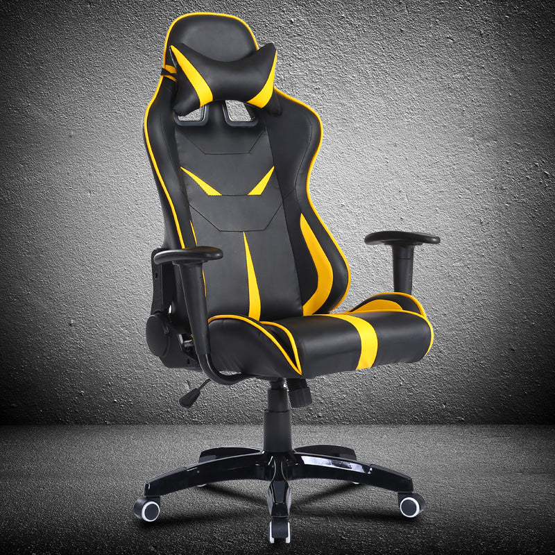 Mecha-Style Gaming Chair Multi-Color Ergonomic Reclining Chair with PU Leather Upholstery