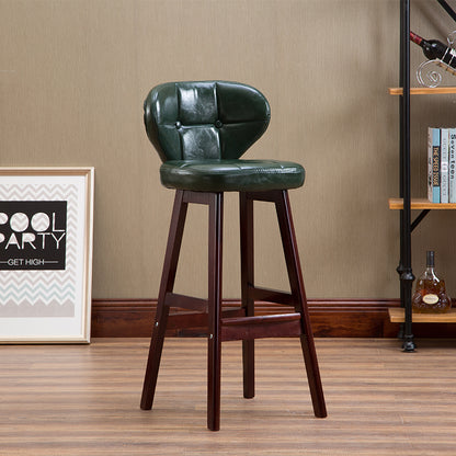 Bar Chair Bar Stool with Tufted Backrest and Cushion PU Leather Upholstered Solid Wood Legs Fixed Height Counter Bar Stool for Home Bar Kitchen Island Pub Living Room Home Decor