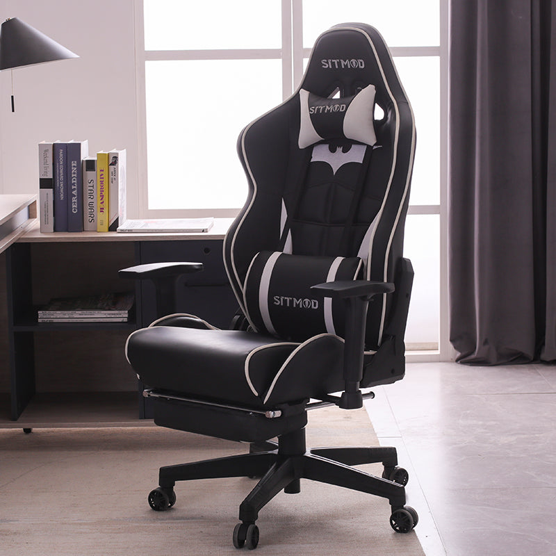 Ergonomic Gaming Chair 400 LBS High Back PU Leather Racing Style Computer Chair with Footrest Adjustable Headrest Lumbar Pillow 180° Reclining Swivel Office Chair