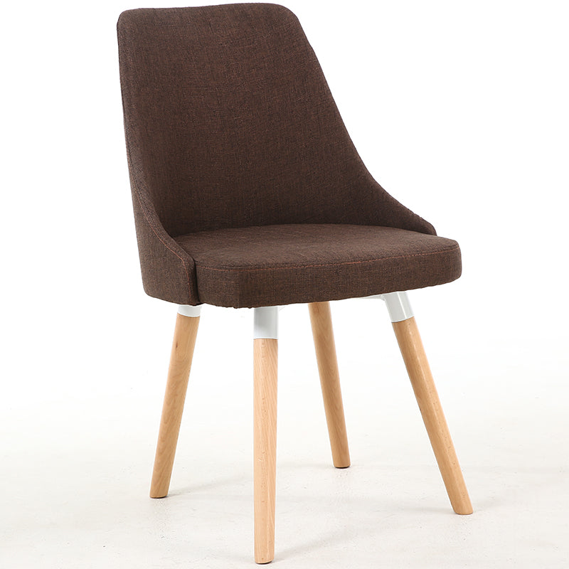 Casual Curved-Back Dining Chair Fabric Upholstery Wooden Legs & Versatile Hues