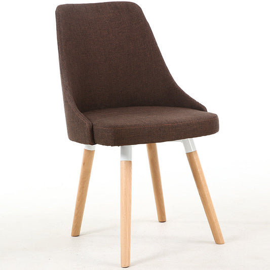Casual Curved-Back Dining Chair Fabric Upholstery Wooden Legs & Versatile Hues