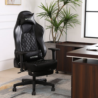 Ergonomic Gaming Chair High Back PU Leather Racing Style Computer Chair with Headrest Lumbar Pillow Footrest Adjustable Armrests for Gaming and Office