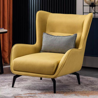 Modern Wingback Armchair Leather/Houndstooth Metal Legs & Optional Ottoman for Luxe Lounges