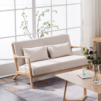 Nordic-Japanese Leisure Chair Light Wood Frame Fabric Cushions with Sofa & Ottoman Options