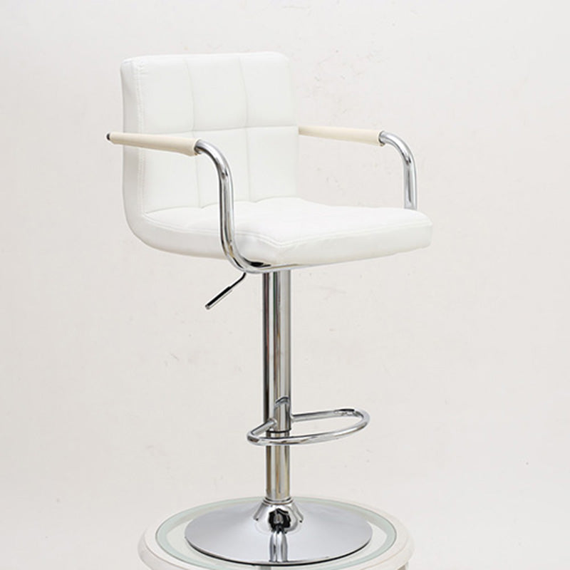 Bar Stool Adjustable Height Swivel Bar Chair with Armrests PU Leather Fabric Upholstered Counter Height Stool with Chrome Base and Footrest for Kitchen Island Pub and Home Bar