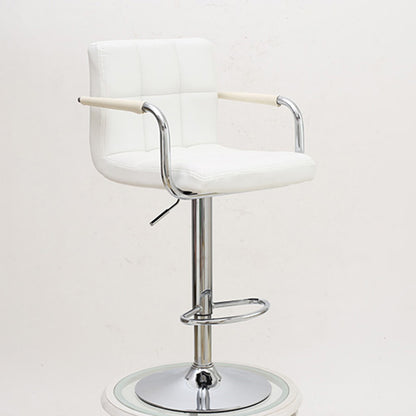 Bar Stool Adjustable Height Swivel Bar Chair with Armrests PU Leather Fabric Upholstered Counter Height Stool with Chrome Base and Footrest for Kitchen Island Pub and Home Bar