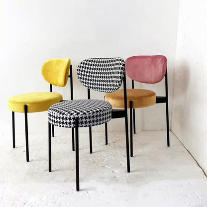 Modern Stylish Dining Chair Black Metal Frame Multi-Fabric Options & Curved Back Design