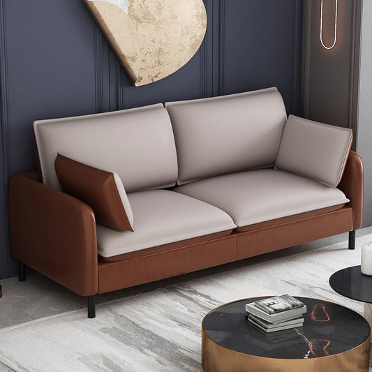 Modern Two-Tone Leather Sofa Modular Set Houndstooth Pattern Options Slim Metal Legs