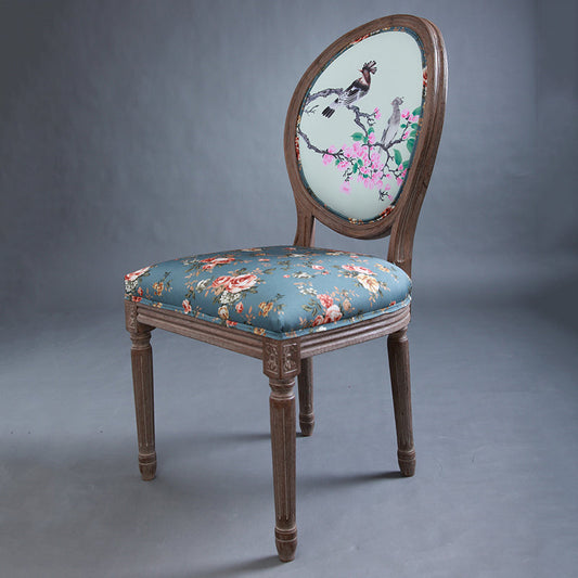 Vintage Floral & Bird Upholstered Chair Wooden Frame for Dining/Living Room