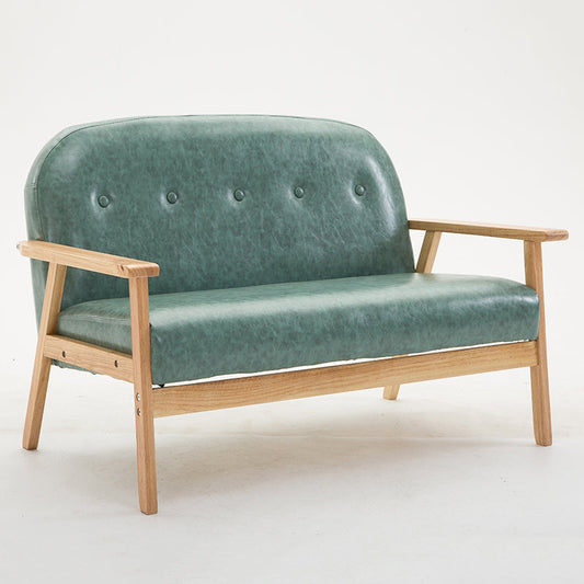 Modern Green Leather Loveseat with Wooden Frame Tufted Design for Living Room