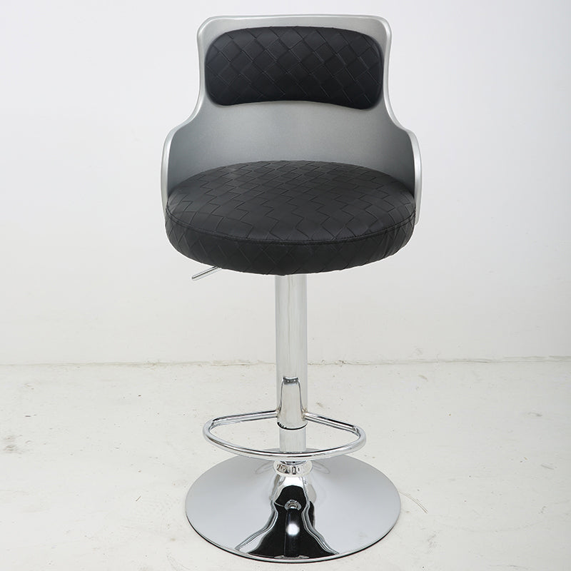 Bar Chair Bar Stool with Grid Woven PU Leather Cushion ABS Plastic Backrest Chrome Metal Base Multifunctional Height Adjustable Swivel Stool for Home Bar Kitchen Island Pub Living Room Home Decor