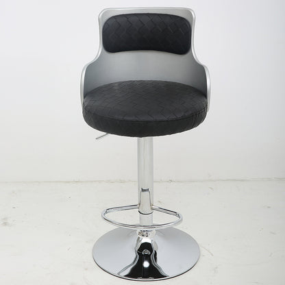 Bar Chair Bar Stool with Grid Woven PU Leather Cushion ABS Plastic Backrest Chrome Metal Base Multifunctional Height Adjustable Swivel Stool for Home Bar Kitchen Island Pub Living Room Home Decor