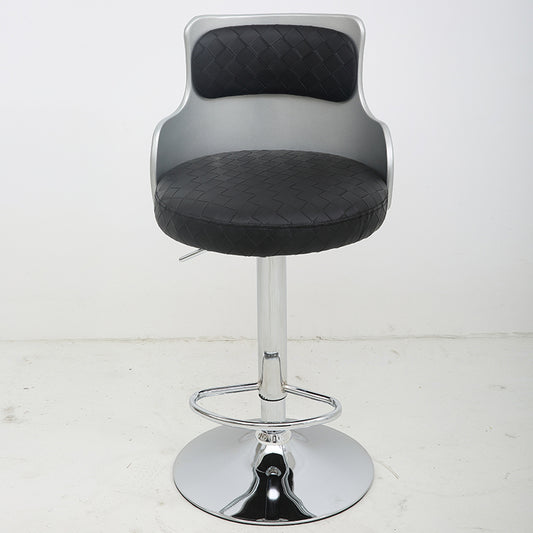 Bar Chair Bar Stool with Grid Woven PU Leather Cushion ABS Plastic Backrest Chrome Metal Base Multifunctional Height Adjustable Swivel Stool for Home Bar Kitchen Island Pub Living Room Home Decor