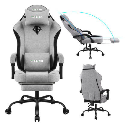 Gaming Chair Comfortable Video Game Chairs for Adults with Footrest High Back Headrest Lumbar Support Fabric Office Computer Desk Chair Reclining Ergonomic Big and Tall Silla Gamer