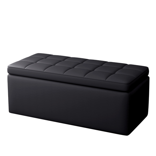 Long Storage Ottoman Bench with Lift Top PU Leather Fabric Tufted Footrest Shoe Changing Stool with Multiple Sizes and Colors for Living Room Bedroom Entryway