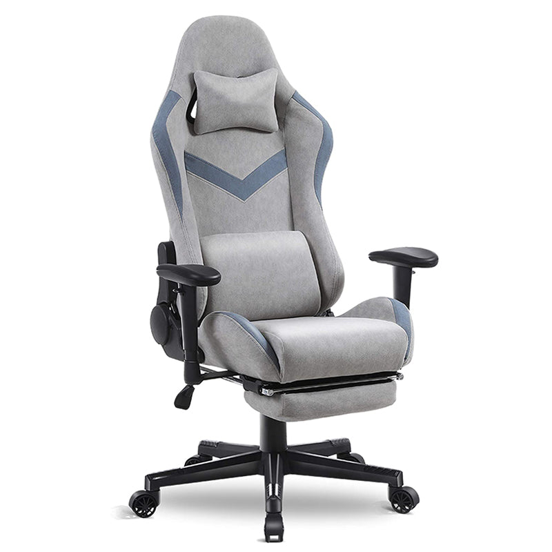 Fabric Gaming Chair Massage Lumbar Support 170° Reclining Backrest & Retractable Footrest