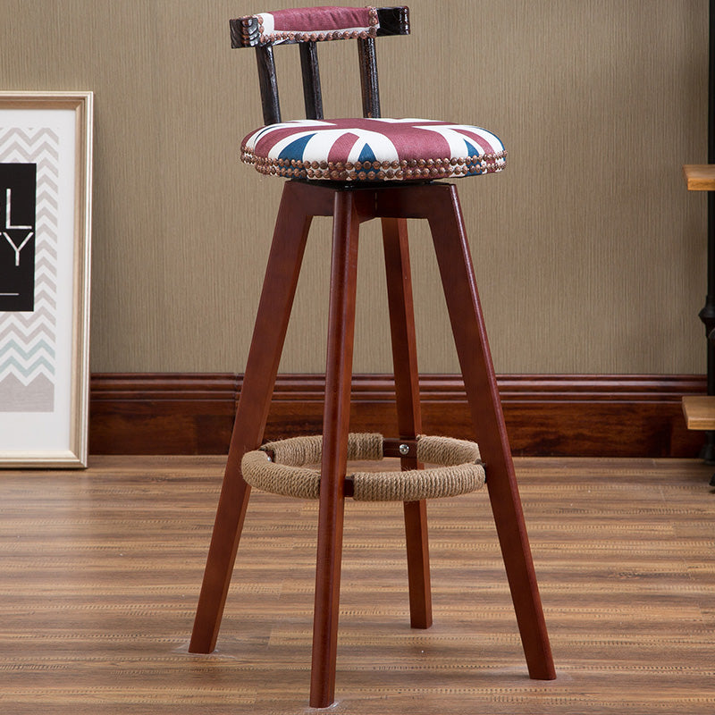 Bar Chair Bar Stool with Rivet Trim or Animal Print Fabric Cushion Short Backrest Solid Beech Wood Legs Multifunctional Fixed Height Bar Stool for Home Bar Kitchen Island Pub Living Room Home Decor