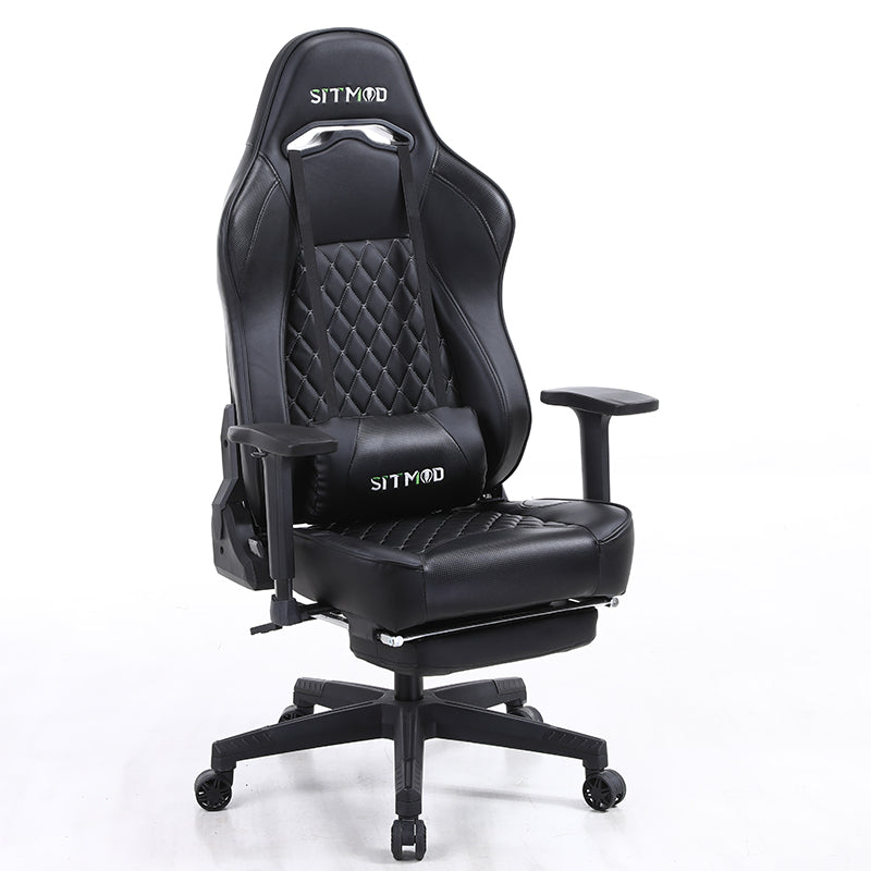 Ergonomic Gaming Chair High Back PU Leather Racing Style Computer Chair with Headrest Lumbar Pillow Footrest Adjustable Armrests for Gaming and Office