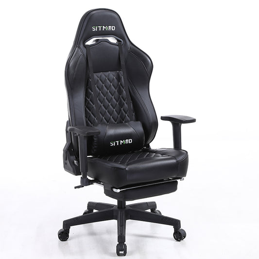 Ergonomic Gaming Chair High Back PU Leather Racing Style Computer Chair with Headrest Lumbar Pillow Footrest Adjustable Armrests for Gaming and Office