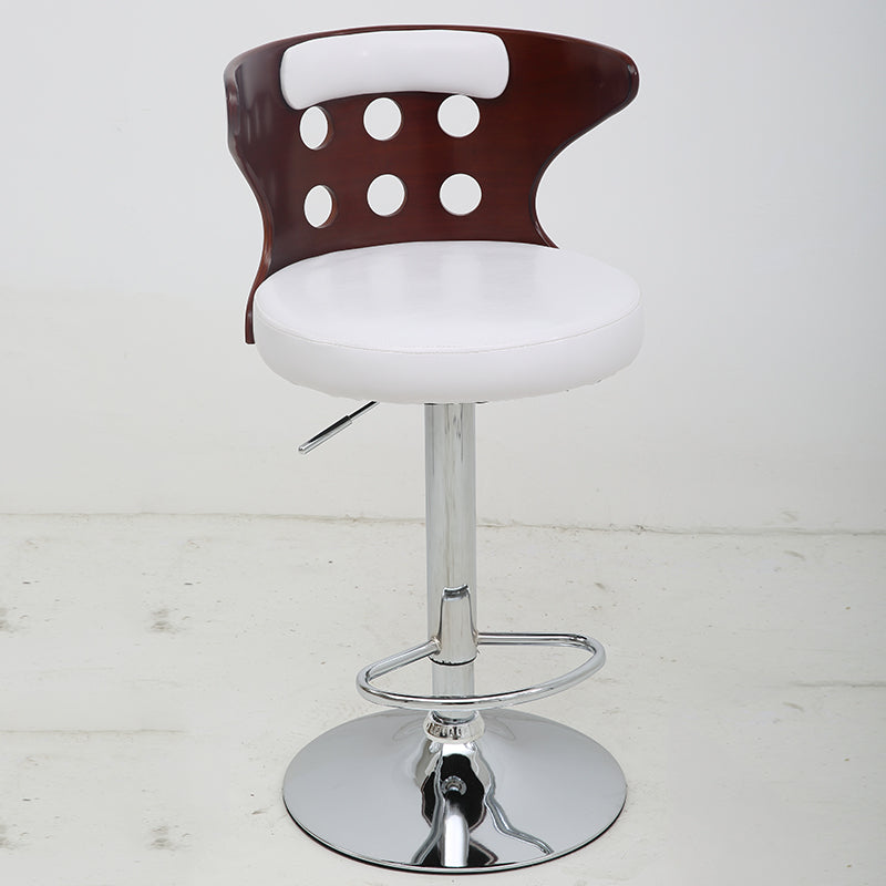 Bar Chair Bar Stool with Perforated Wood Backrest PU Leather Seat Chrome Metal Base Multifunctional Height Adjustable Swivel Stool for Home Bar Kitchen Island Pub Living Room Home Decor