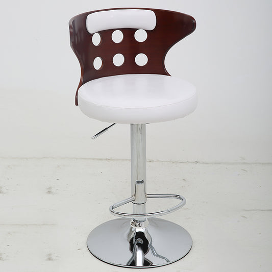 Bar Chair Bar Stool with Perforated Wood Backrest PU Leather Seat Chrome Metal Base Multifunctional Height Adjustable Swivel Stool for Home Bar Kitchen Island Pub Living Room Home Decor