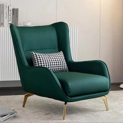 Modern Wingback Armchair Leather/Houndstooth Metal Legs & Optional Ottoman for Luxe Lounges