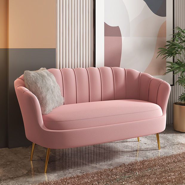 Shell Texture Velvet Sofa Dutch Velvet Fabric Gold Metal Legs Multi-Size Options