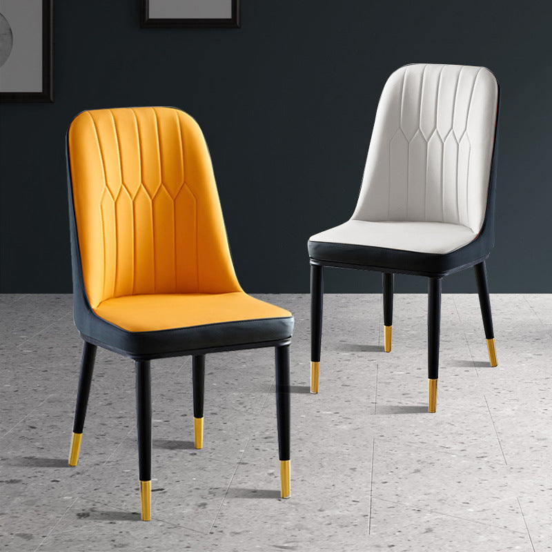 Luxury Contrast Dining Chair Stitched Back Detail Gold-Accent Legs & Leather Upholstery for Modern Dining Spaces