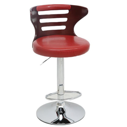 Bar Chair Bar Stool with Slatted Wood Backrest Round PU Leather Cushion Chrome Metal Base Multifunctional Height Adjustable Swivel Stool for Home Bar Kitchen Island Pub Living Room Home Decor