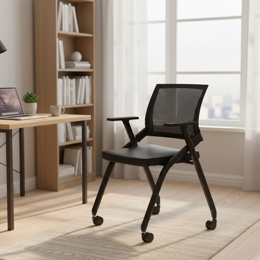 Office Chair Mesh Back with Casters and Armrests Ergonomic Stackable Training Room Chair with Black Metal Frame for Classroom Conference Room and Office Meeting