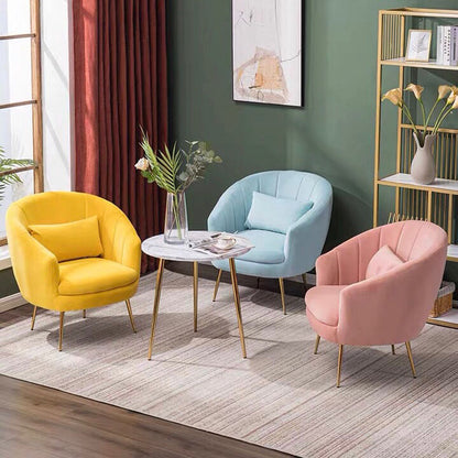 Velvet Curved Armchair & Sofa Set Fan-Stitch Design Gold Legs & Multi-Color Options for Stylish Lounges