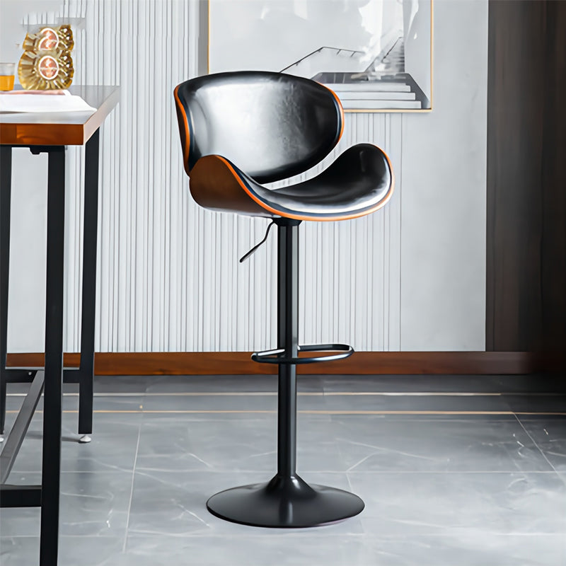 Modern Height Adjustable Swivel Bar Stool With PU Leather Upholstery Supportive Backrest And Stable Large Base For Bar Restaurant And Living Room