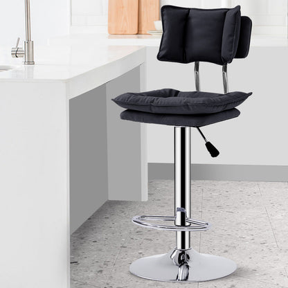 Double-Cushion Adjustable Bar Stool Plush Upholstery Soft Backrest & Disc Base for Home Bars/Kitchen Islands