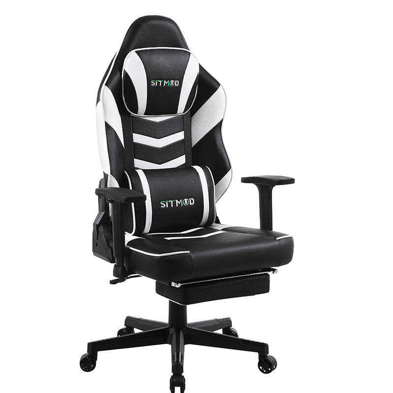 Ergonomic Gaming Chair High Back PU Leather Racing Style Computer Chair with Footrest Headrest Lumbar Pillow Adjustable Armrests for Gaming Office and Relaxation