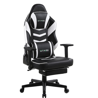 Ergonomic Gaming Chair High Back PU Leather Racing Style Computer Chair with Footrest Headrest Lumbar Pillow Adjustable Armrests for Gaming Office and Relaxation