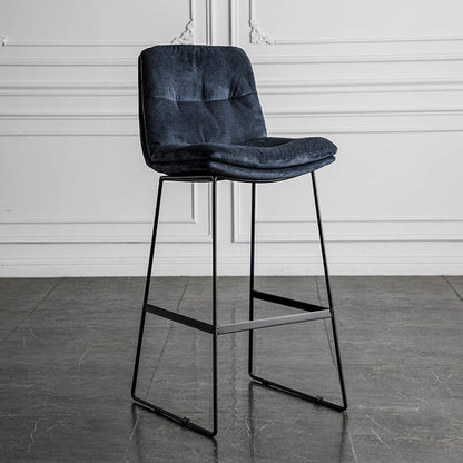Fixed-Height Bar Stool With Bar Table Set Tufted Leather/Corduroy Black Metal Frame for Modern Luxe Spaces