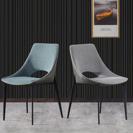 Light Luxury Contrast Dining Chair Velvet-Leather Mix 108° Ergonomic Back & Stylish Stitching for Modern Spaces