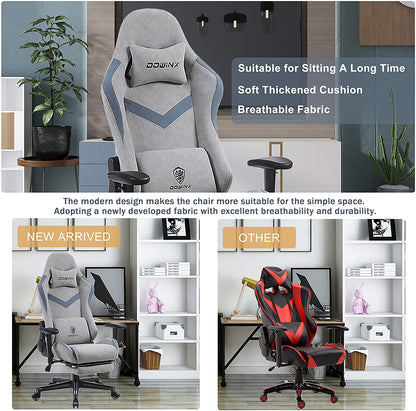 Dowinx Ergonomic Fabric Gaming Chair High Back Racing Style Computer Chair with Massage Lumbar Pillow 170° Reclining Retractable Footrest
