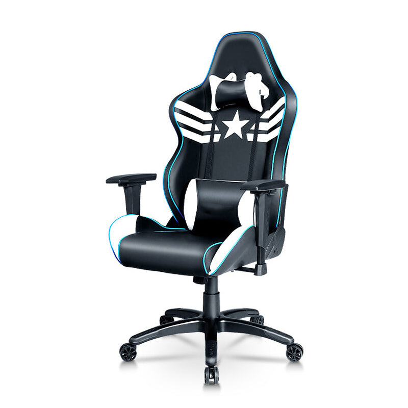 Captain America Themed Ergonomic Gaming Chair High Back PU Leather Racing Style Computer Chair with Adjustable Headrest Lumbar Pillow and 360° Swivel Base