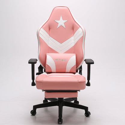 Red-Black-White Gaming Chair with Star Accent Lumbar Pillow Footrest Adjustable Arms Ergonomic Support for Gaming & Office Work Sessions