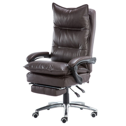 Brown Leather High-Back Office Chair Built-in Footrest Adjustable Plush Ergonomic Support for Home Work Relaxation & Cozy Lounging Sessions