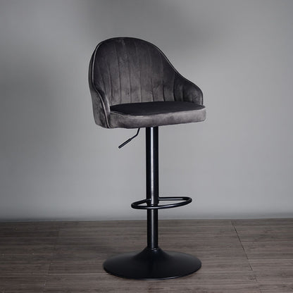 Bar Chair Bar Stool with Vertical Channel-Tufted Backrest Upholstered Cushion Black Metal Base Multifunctional Height Adjustable Swivel Stool for Home Bar Kitchen Island Pub Living Room Home Decor