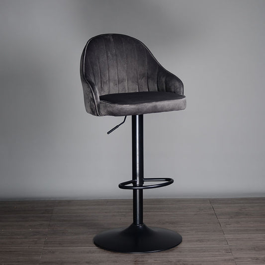 Bar Chair Bar Stool with Vertical Channel-Tufted Backrest Upholstered Cushion Black Metal Base Multifunctional Height Adjustable Swivel Stool for Home Bar Kitchen Island Pub Living Room Home Decor