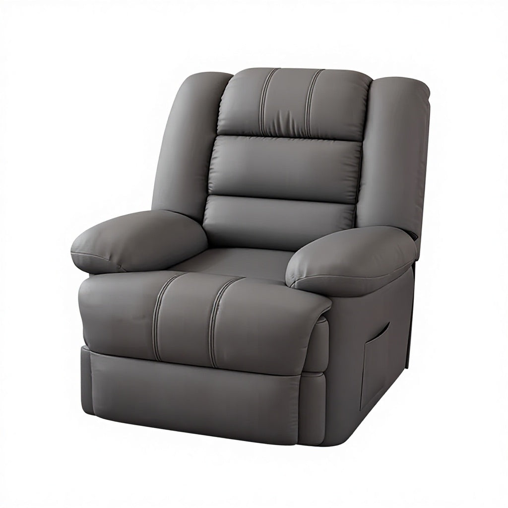 PU Leather Manual Recliner Chair Single Seater Functional Sofa Living Room Lounge Chair with Side Pocket Adjustable Home Theater Seating