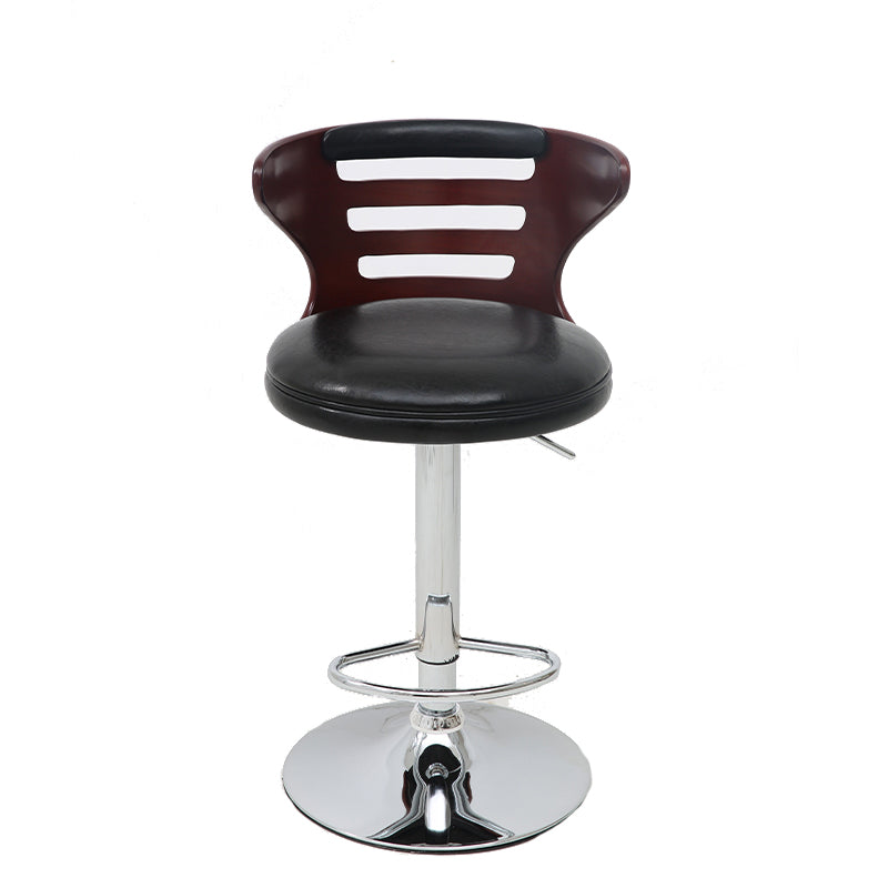 Bar Chair Bar Stool with Slatted Wood Backrest Round PU Leather Cushion Chrome Metal Base Multifunctional Height Adjustable Swivel Stool for Home Bar Kitchen Island Pub Living Room Home Decor