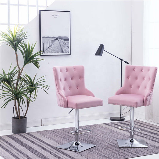 Bar Chair Bar Stool with Tufted Velvet Cushion Chrome Metal Base Multifunctional Height Adjustable Swivel Stool for Home Bar Kitchen Island Pub Living Room Home Decor